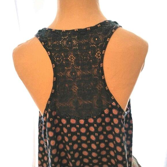 BOHEMIAN Summer Top Sz Large BLUE Racer Back with LACE BACK  EXOTIC BOHO PATTERN - Picture 10 of 14